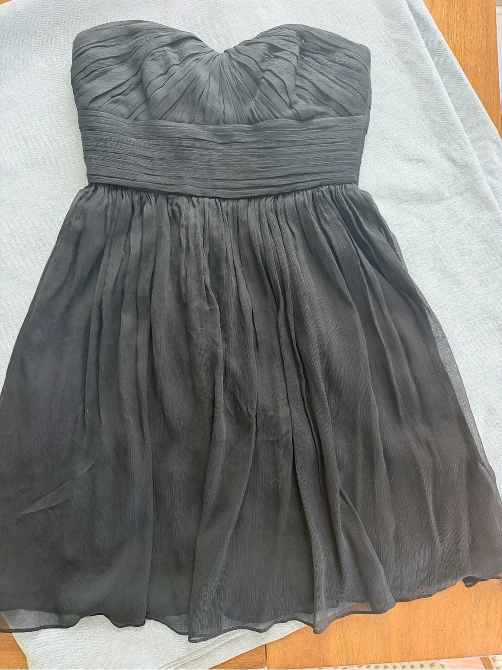 J.Crew Marbella Strapless Silk Chiffon Dress Black 00 Petite B7704